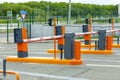 Closed automatic barrier with a number of terminals on the road to the park