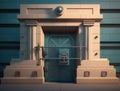 Closed bank with locked door. Concept of bankruptcy Royalty Free Stock Photo