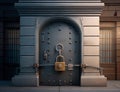 Closed bank with locked door. Concept of bankruptcy Royalty Free Stock Photo