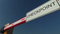 Closed barrier gate with CHECKPOINT sign. Conceptual 3D rendering