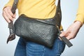 Closed black leather bag Royalty Free Stock Photo