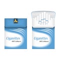 Closed blue pack of cigarettes. Open pack of cigarettes. Cigarettes pack icon. Cigarettes pack illustration