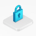 Closed blue padlock icon. 3d rendering square button key isometric view, interface ui ux element Royalty Free Stock Photo