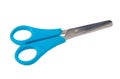 Closed blue scissors for kids on a white