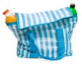 Closed blue striped cooler bag with full of cool refreshing drinks Royalty Free Stock Photo