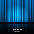 Closed blue theater curtain with spotlight and reflection in bottom. Background for banner or poster. Vector illustration Royalty Free Stock Photo