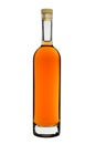 The closed bottle of brandy or rum. Isolated on a white background