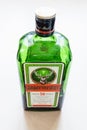 Closed bottle of Jagermeister digestif on table