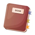 Closed brown book with title and colorful bookmarks. Textbook for school or library. Notebook for student education Royalty Free Stock Photo