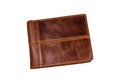 Closed brown leather wallet isolated on a white background Royalty Free Stock Photo