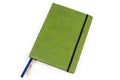 Closed business diary with hard green cover on white background Royalty Free Stock Photo