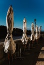 Closed cafe on a street near Adige river, Verona, Italy. Travel destination in Italy Royalty Free Stock Photo