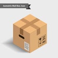 Closed cardboard box with tape in the isometric projection, pers