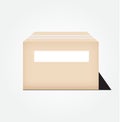Closed cardboard box taped up and Blank white label Royalty Free Stock Photo