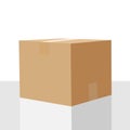 Closed cardboard box taped up and isolated on a white background. Blank box on white background with reflection Royalty Free Stock Photo