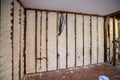 Closed cell spray foam insulation on a wall Royalty Free Stock Photo