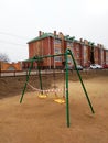 Closed children`s playground in Europa. COVID-19 security and protection in the city.
