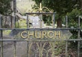 Closed church gate in front