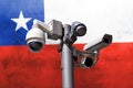 Closed circuit camera Multi-angle CCTV system against the background of the national flag of Chile