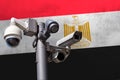 Closed circuit camera Multi-angle CCTV system against the background of the national flag of Egypt