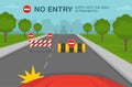 Closed city road with transportable variable message sign. No entry road or traffic sign meaning. Royalty Free Stock Photo