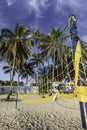 Closed color umbrellas in the beach