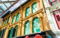 Closed colorful window shutters in Chinatown district of Singapore, Asia