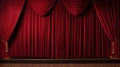 Closed crumpled red curtain over empty theater stage. Royalty Free Stock Photo