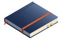 Closed dark blue notebook with orange elastic band and bookmark ready for notes isolated on white background Royalty Free Stock Photo