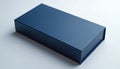 Closed dark blue rectangular box rests on clean white background. Simple minimal package for gift or product mockup presentation Royalty Free Stock Photo