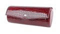 Closed dark red reptile skin leather eyeglasses case Royalty Free Stock Photo