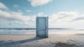 Closed door on the beach with a cloudy sky