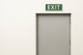 A closed door with a green sign EXIT. Space for text. Royalty Free Stock Photo