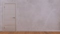 Closed door on white wall, mock up with copy space. Empty room with parquet floor and beige wallpaper. Minimalist interior design Royalty Free Stock Photo