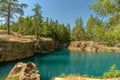 Closed down mine pit with crystal clear turquoise water