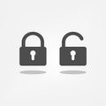 Closed down and opened up lock icons. Royalty Free Stock Photo