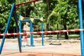 Closed and empty children playgrounds in Spain because of coronavirus, covid-19, crisis, phase 1