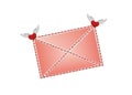 Closed envelope dragged hearts with wings. Valentine`s Day.