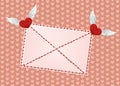 Closed envelope dragged hearts with wings. Valentine`s Day.