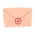 A closed envelope with a stamp and a heart. A valentine, a love message. Decorative element for Valentine's day