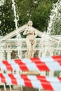 Closed Eve Temptation, Pavilion and Fountain Eve with warning tape in Peterhof, Russia Royalty Free Stock Photo