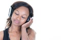 Closed eyes african woman listening music on headphone Royalty Free Stock Photo