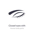 closed eyes with lashes and brows outline icon. isolated line vector illustration from human body parts collection. editable thin