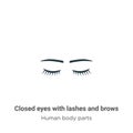 Closed eyes with lashes and brows outline vector icon. Thin line black closed eyes with lashes and brows icon, flat vector simple