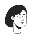 Closed eyes woman in peaceful mood flat line monochromatic vector character head