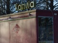 Closed in the fall for the winter kiosk selling ice cream and coffee in Finland