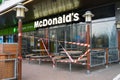 Closed famous fast food McDonald`s due to quarantine associated with coronavirus