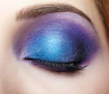 Closed female eye with blue and violet makeup Royalty Free Stock Photo