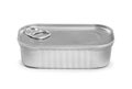 Closed fish or food tin can on white background