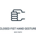 closed fist hand gesture icon vector from body parts collection. Thin line closed fist hand gesture outline icon vector